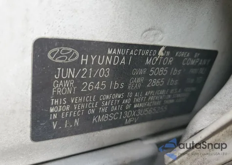 2003 Hyundai Santa Fe Gls из США, поврежденный, VIN KM8SC13DX3U565255